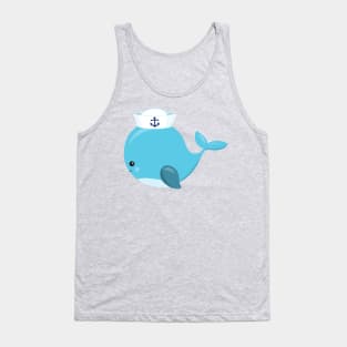 Sailor Whale, Cute Whale, Little Whale, Blue Whale Tank Top